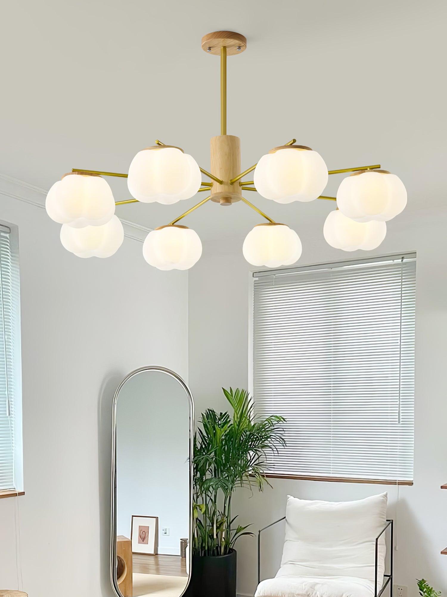Lustra Kronleuchter Holz Baumwolle Bälle Gold PE-Letslighting