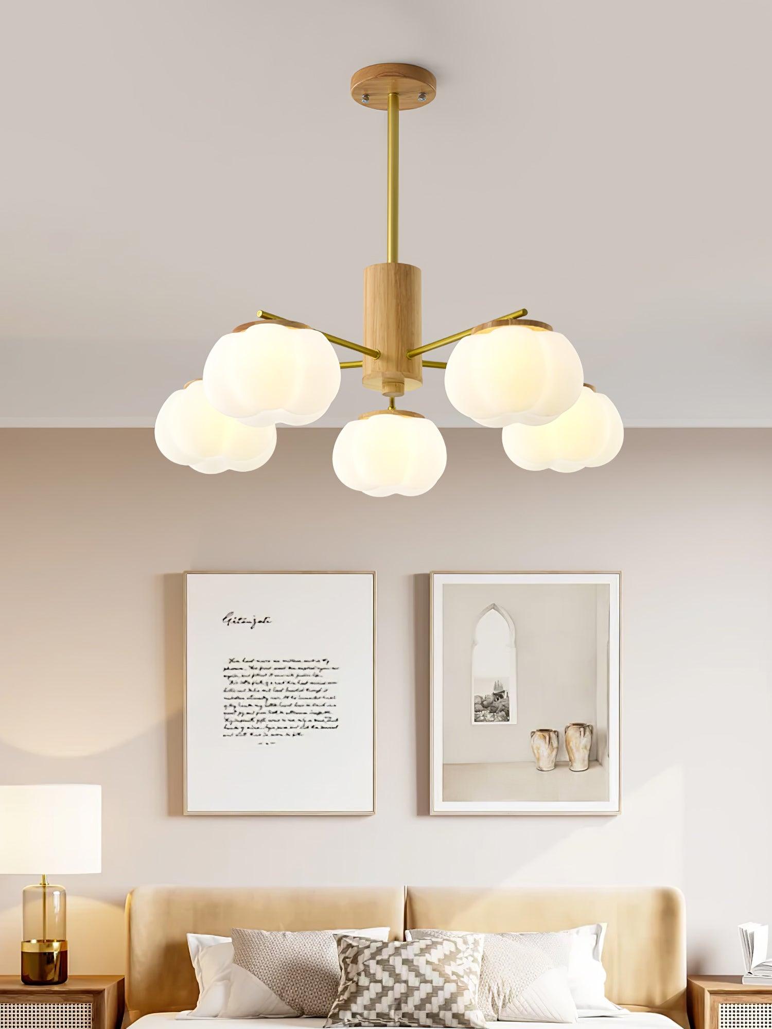 Lustra Kronleuchter Holz Baumwolle Bälle Gold PE-Letslighting