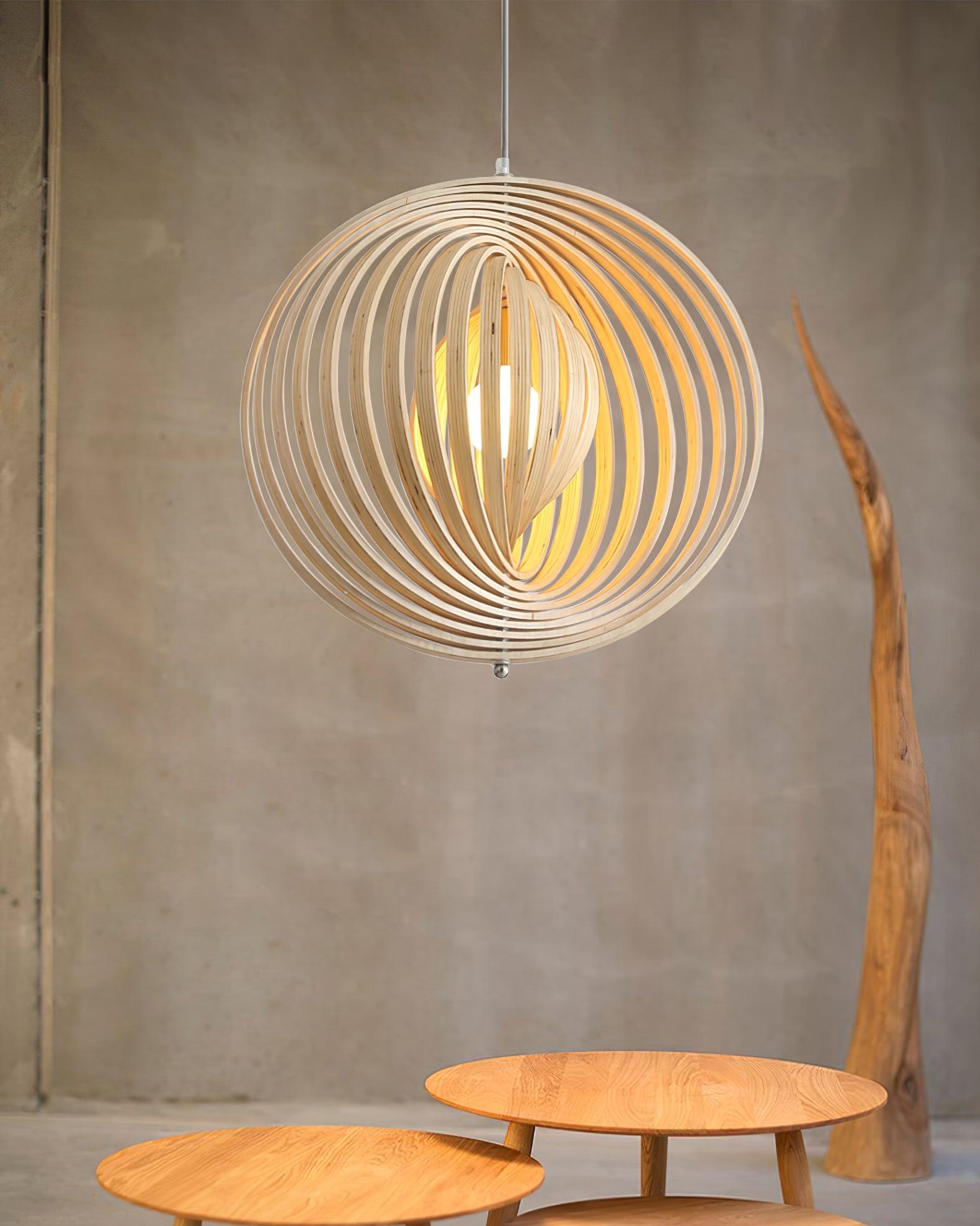 Pendelleuchte Holzringe Kugel Organisch Minimalistisch-Letslighting