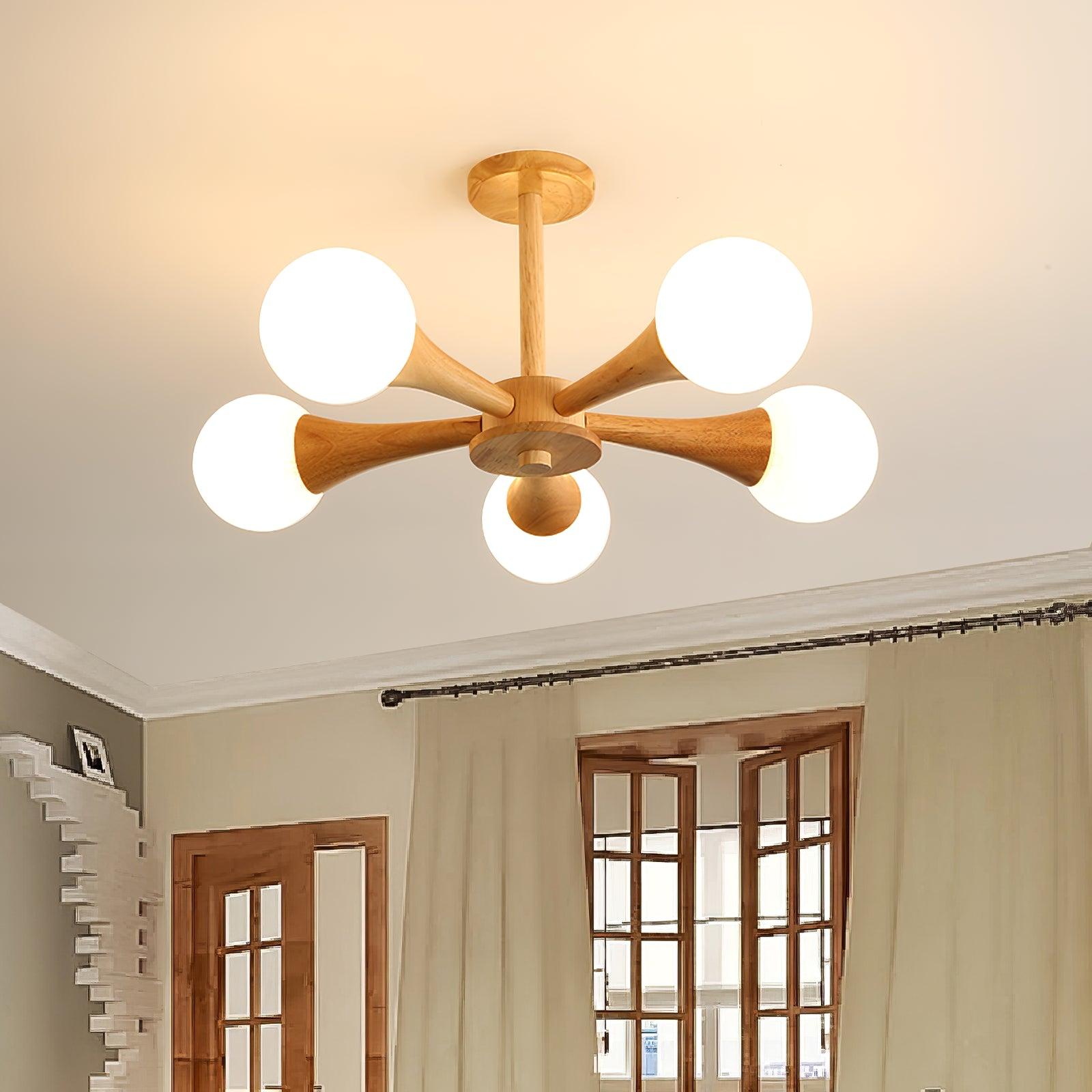 Lustra Kronleuchter Holz Globus Retro-Letslighting
