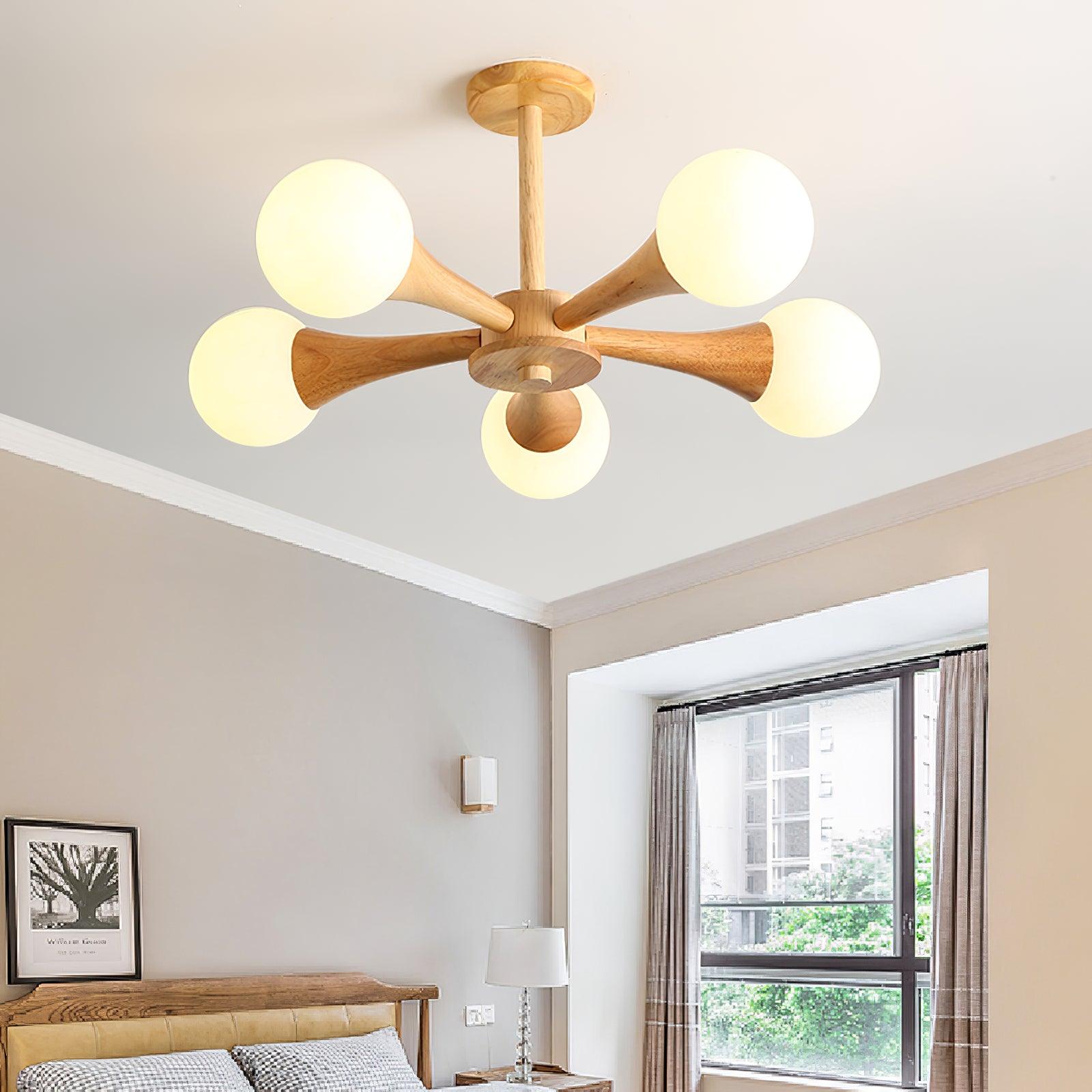 Lustra Kronleuchter Holz Globus Retro-Letslighting