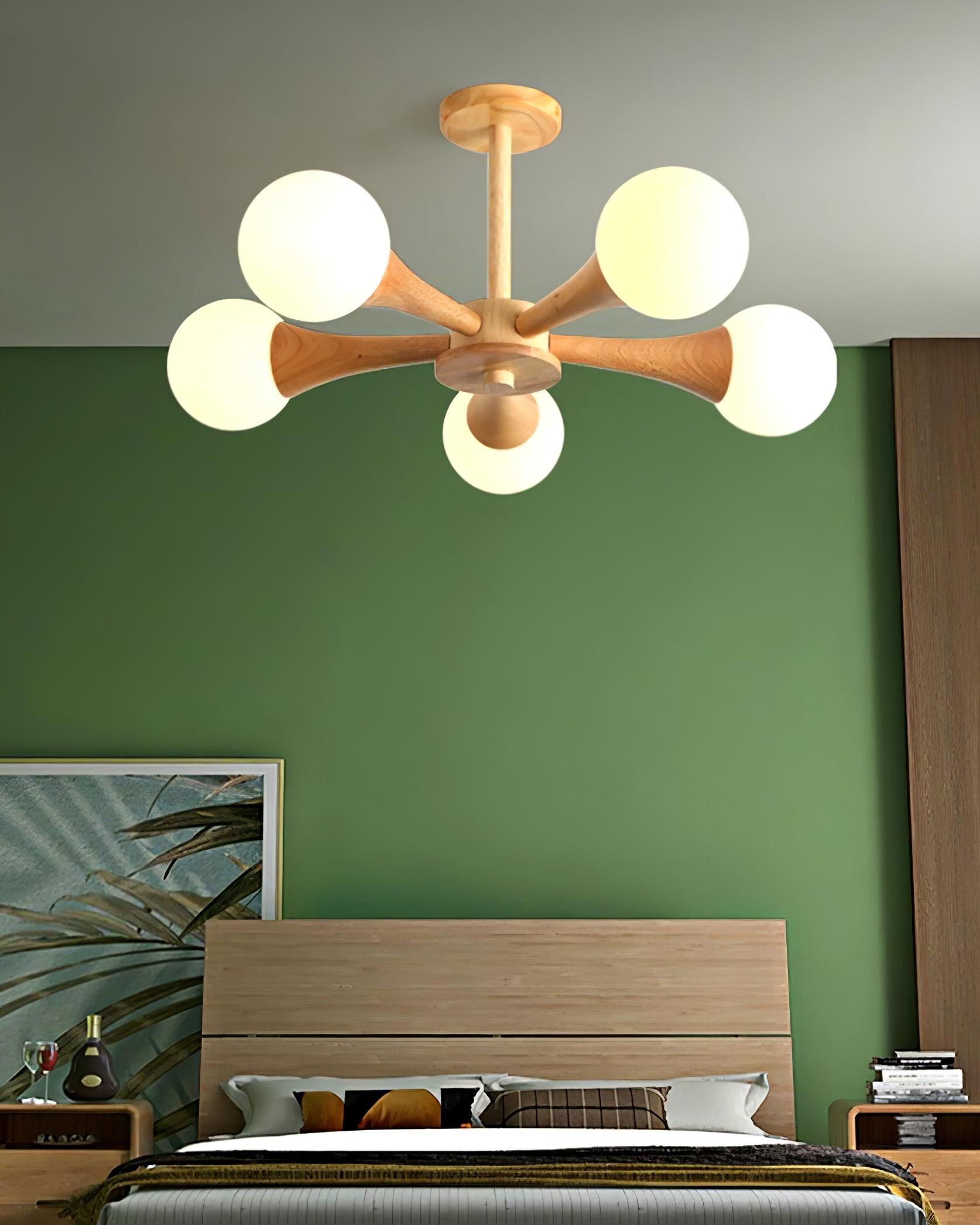 Lustra Kronleuchter Holz Globus Retro-Letslighting