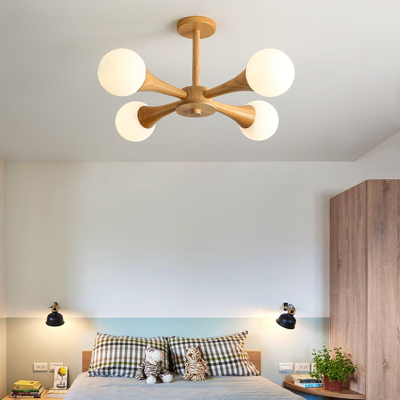 Lustra Kronleuchter Holz Globus Retro-Letslighting