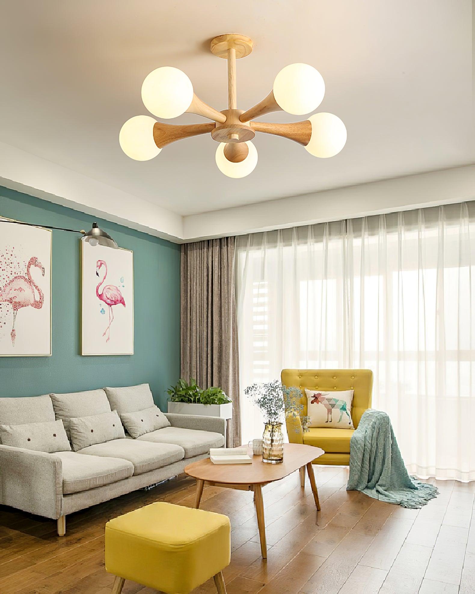 Lustra Kronleuchter Holz Globus Retro-Letslighting