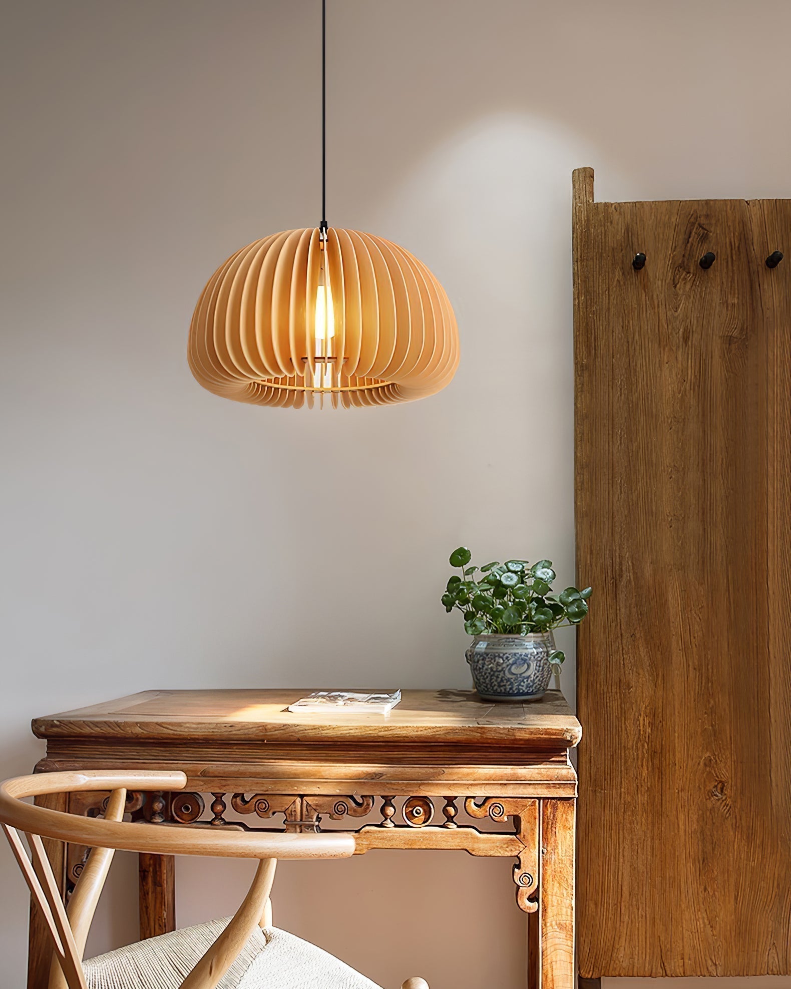 Solara Pendelleuchte Holz Kürbis Kuppel Nordisch-Letslighting