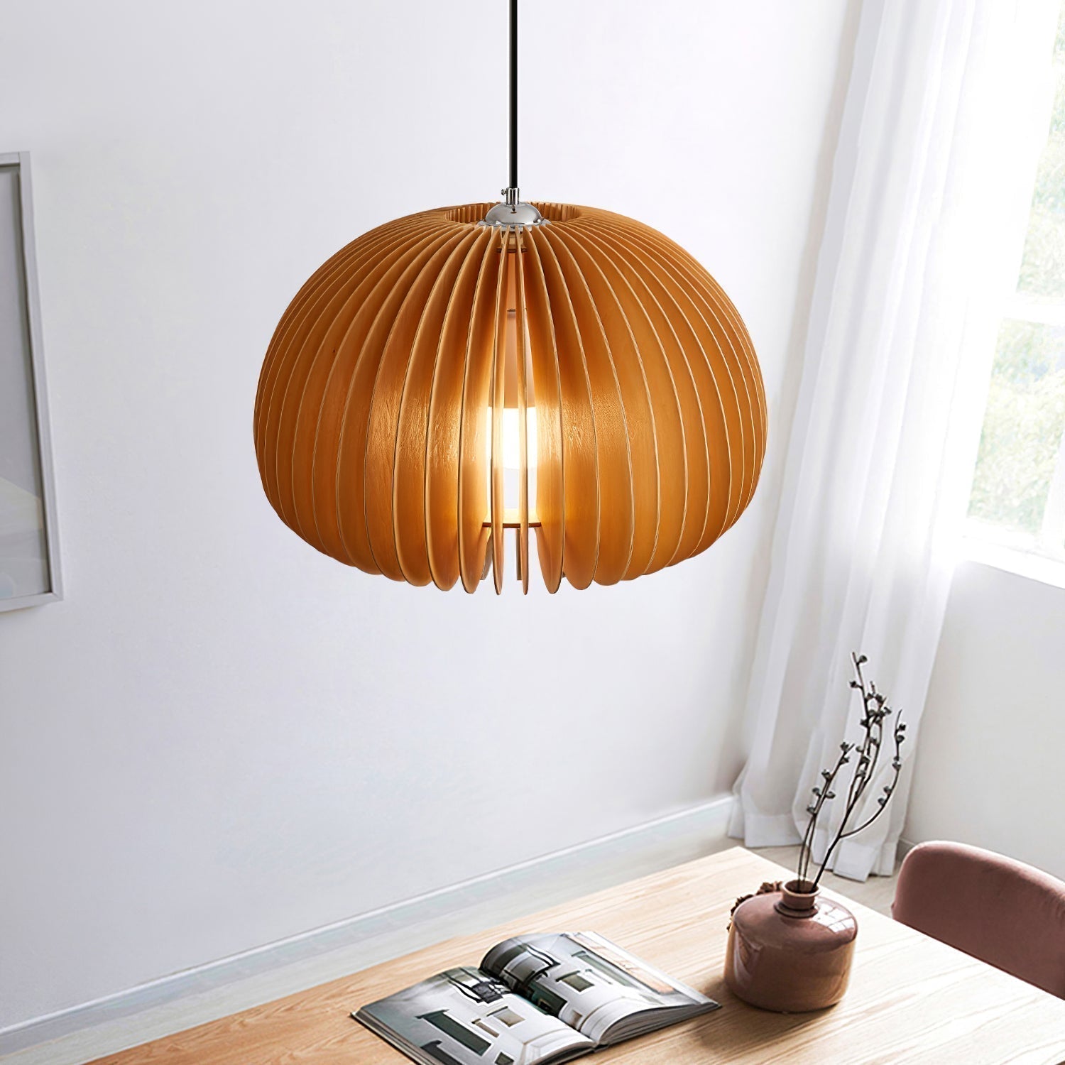 Solara Pendelleuchte Holz Kürbis Kuppel Nordisch-Letslighting
