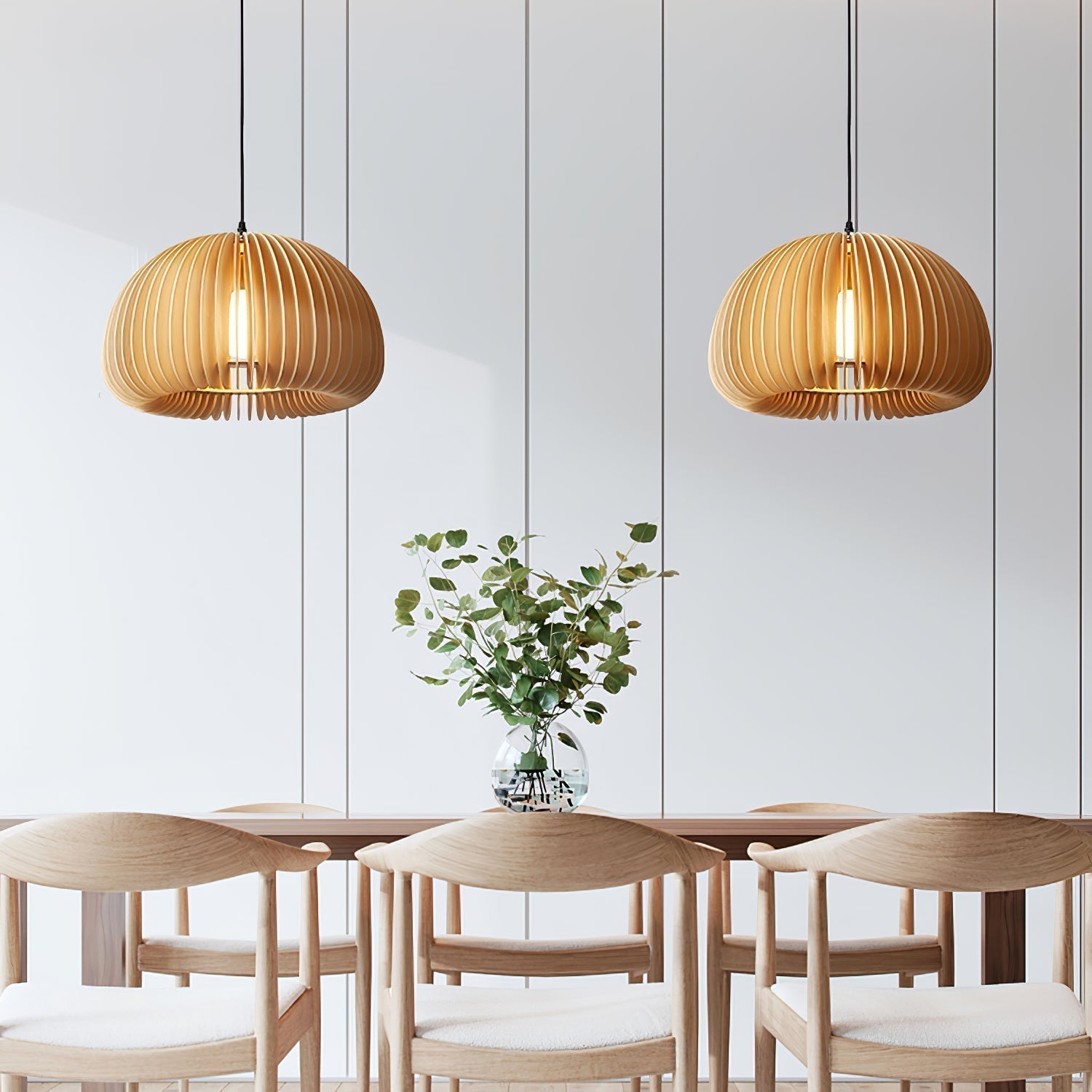 Solara Pendelleuchte Holz Kürbis Kuppel Nordisch-Letslighting