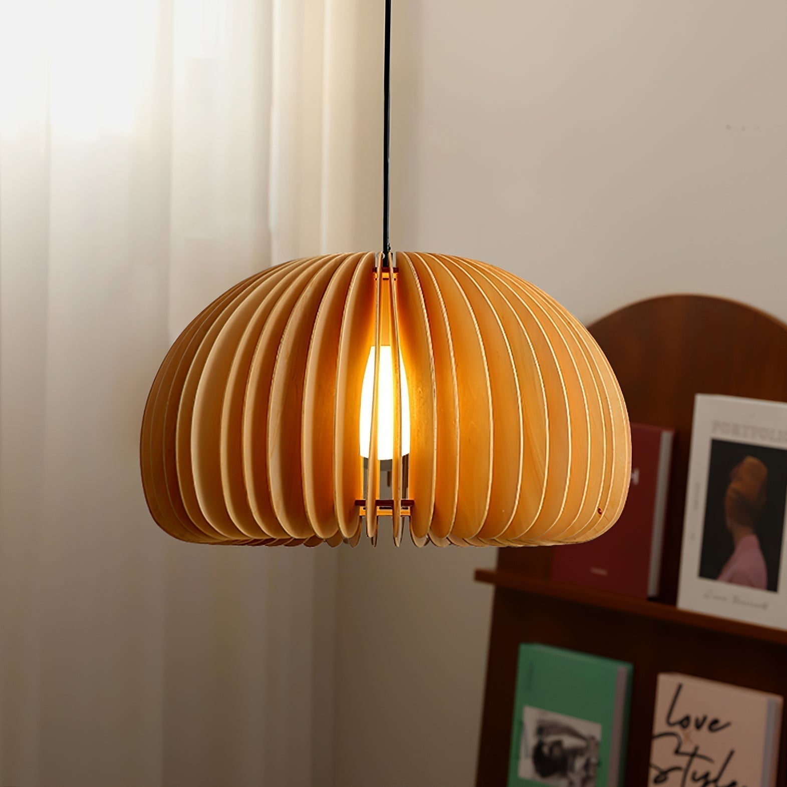 Solara Pendelleuchte Holz Kürbis Kuppel Nordisch-Letslighting