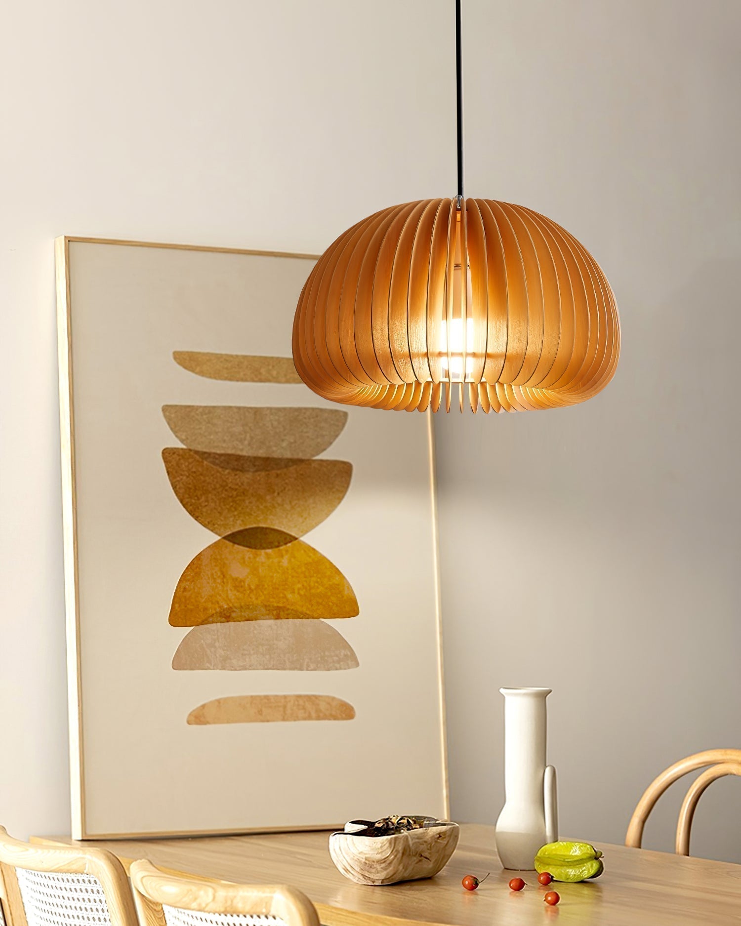Solara Pendelleuchte Holz Kürbis Kuppel Nordisch-Letslighting