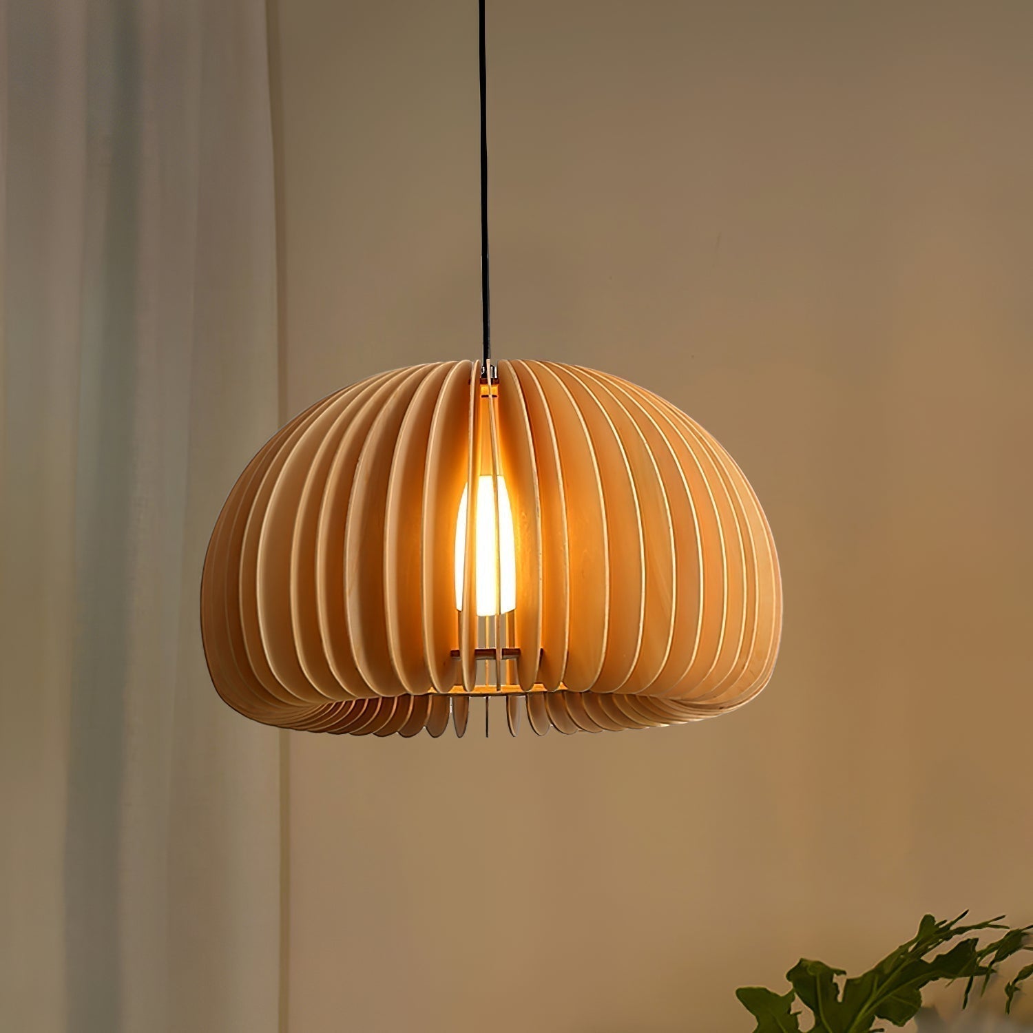 Solara Pendelleuchte Holz Kürbis Kuppel Nordisch-Letslighting