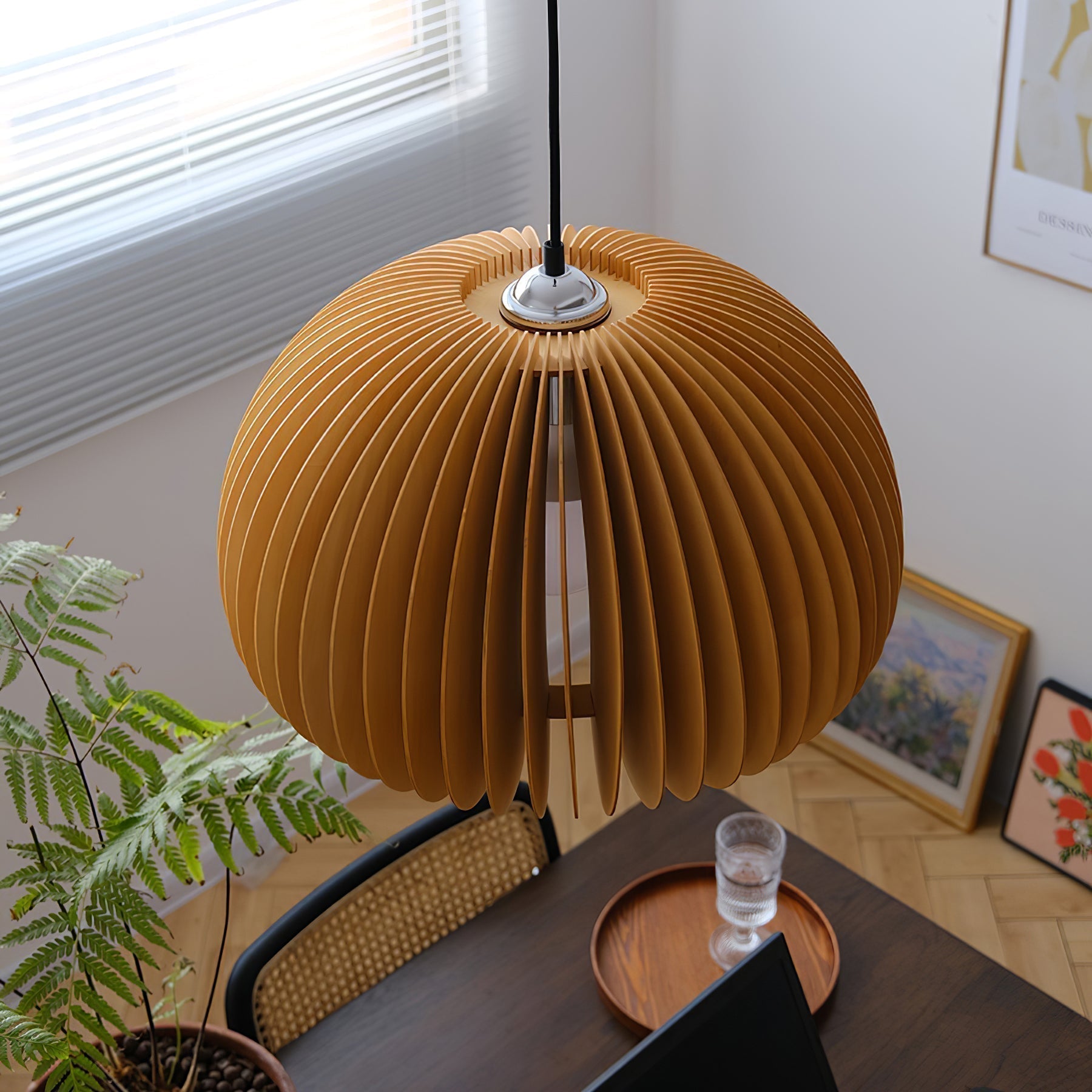 Solara Pendelleuchte Holz Kürbis Kuppel Nordisch-Letslighting