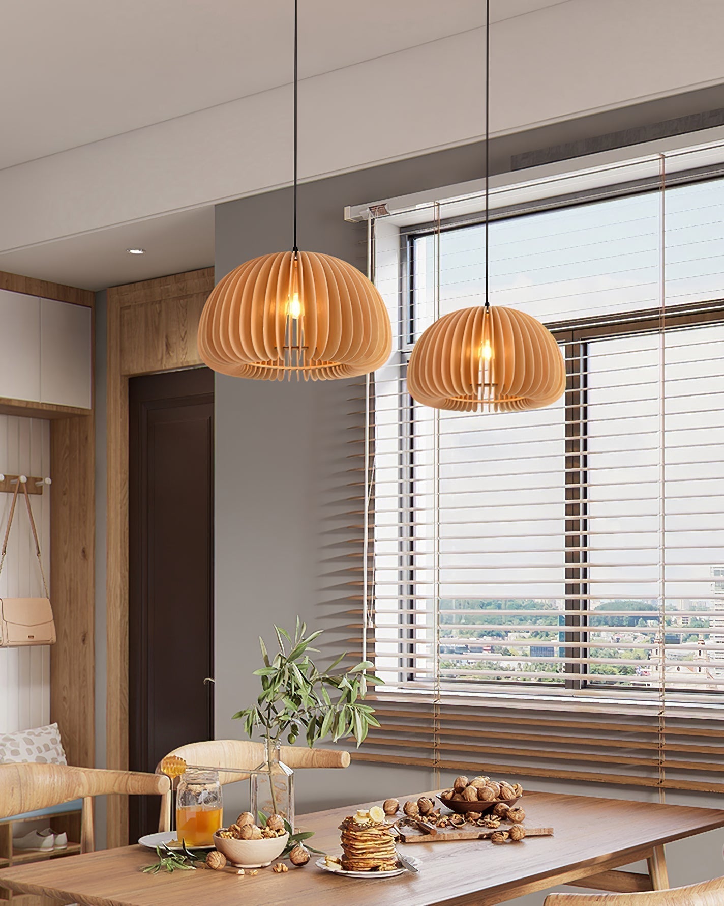 Solara Pendelleuchte Holz Kürbis Kuppel Nordisch-Letslighting