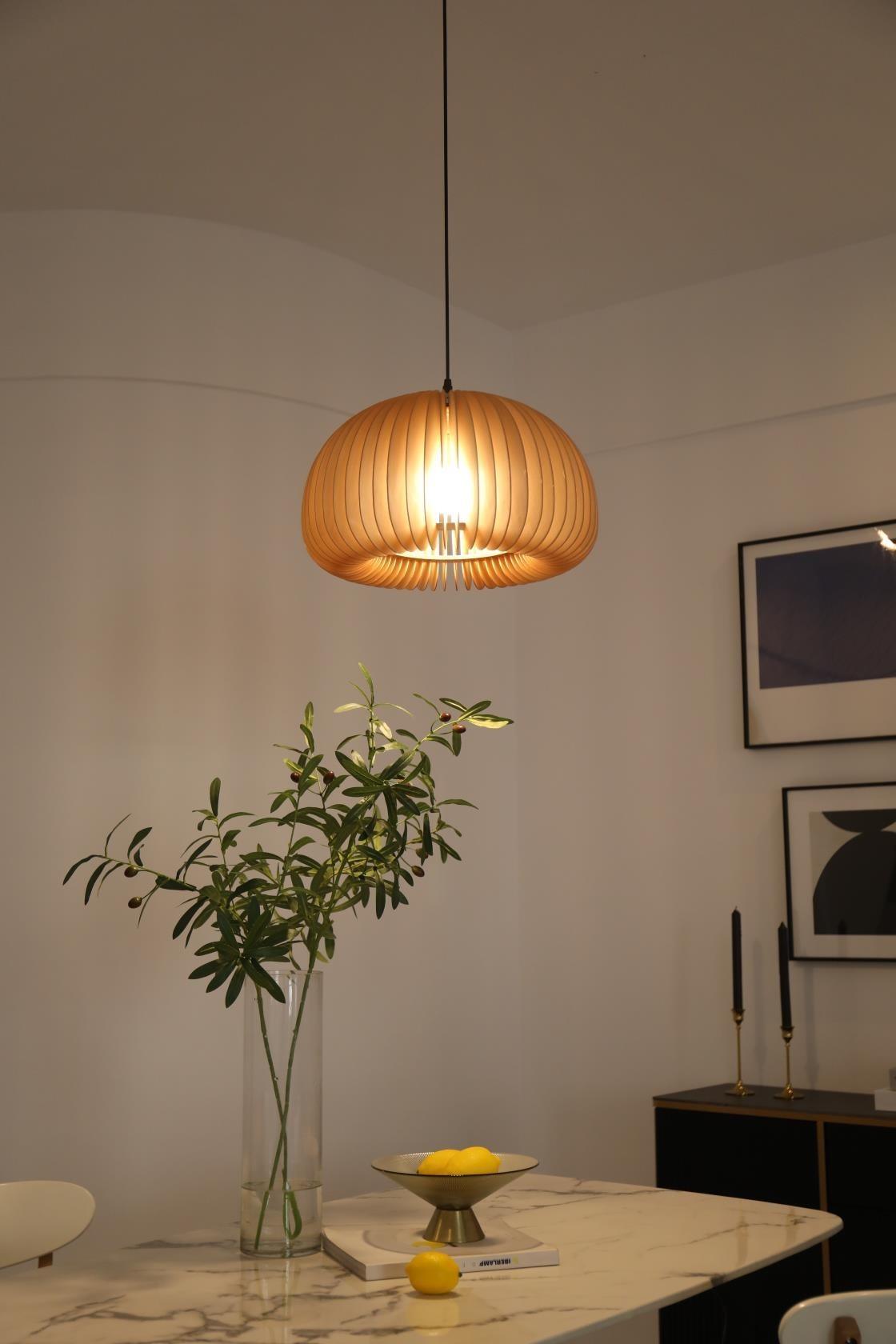 Solara Pendelleuchte Holz Kürbis Kuppel Nordisch-Letslighting