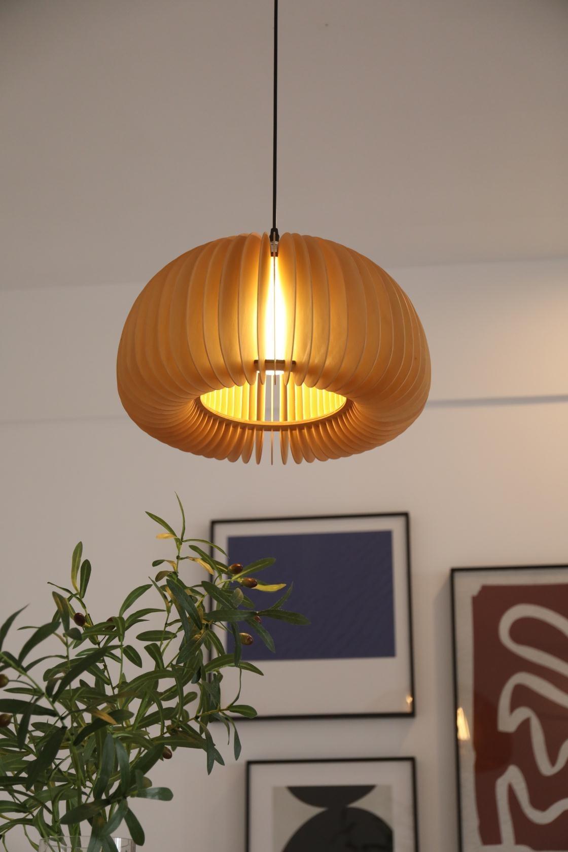 Solara Pendelleuchte Holz Kürbis Kuppel Nordisch-Letslighting