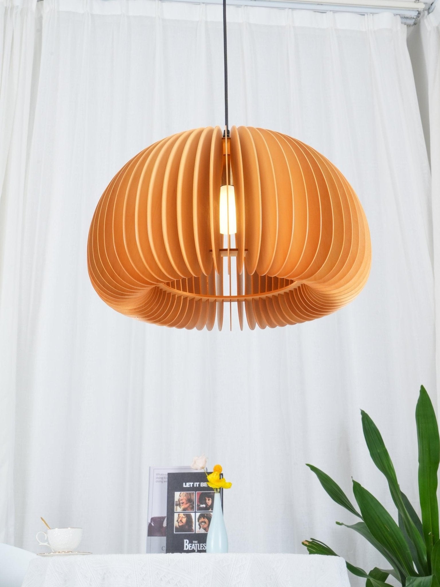 Solara Pendelleuchte Holz Kürbis Kuppel Nordisch-Letslighting