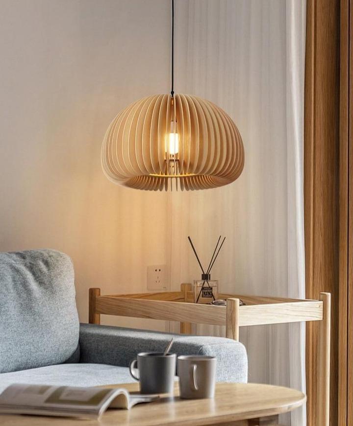 Solara Pendelleuchte Holz Kürbis Kuppel Nordisch-Letslighting