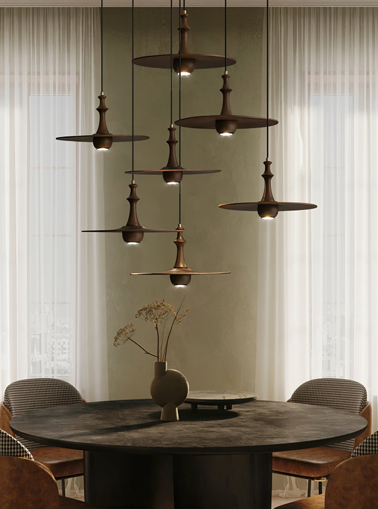 Spindle Pendelleuchte Spin aus Holz-Letslighting