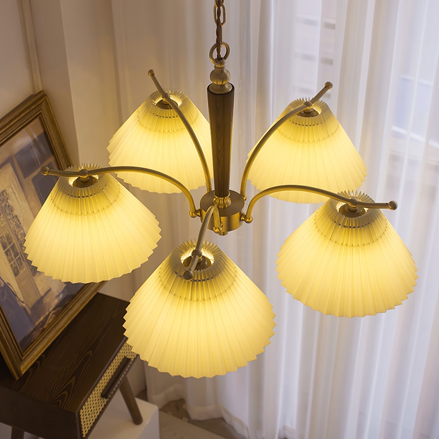 Lustra Kronleuchter Messing Plisseeschirm Klassisch-Letslighting