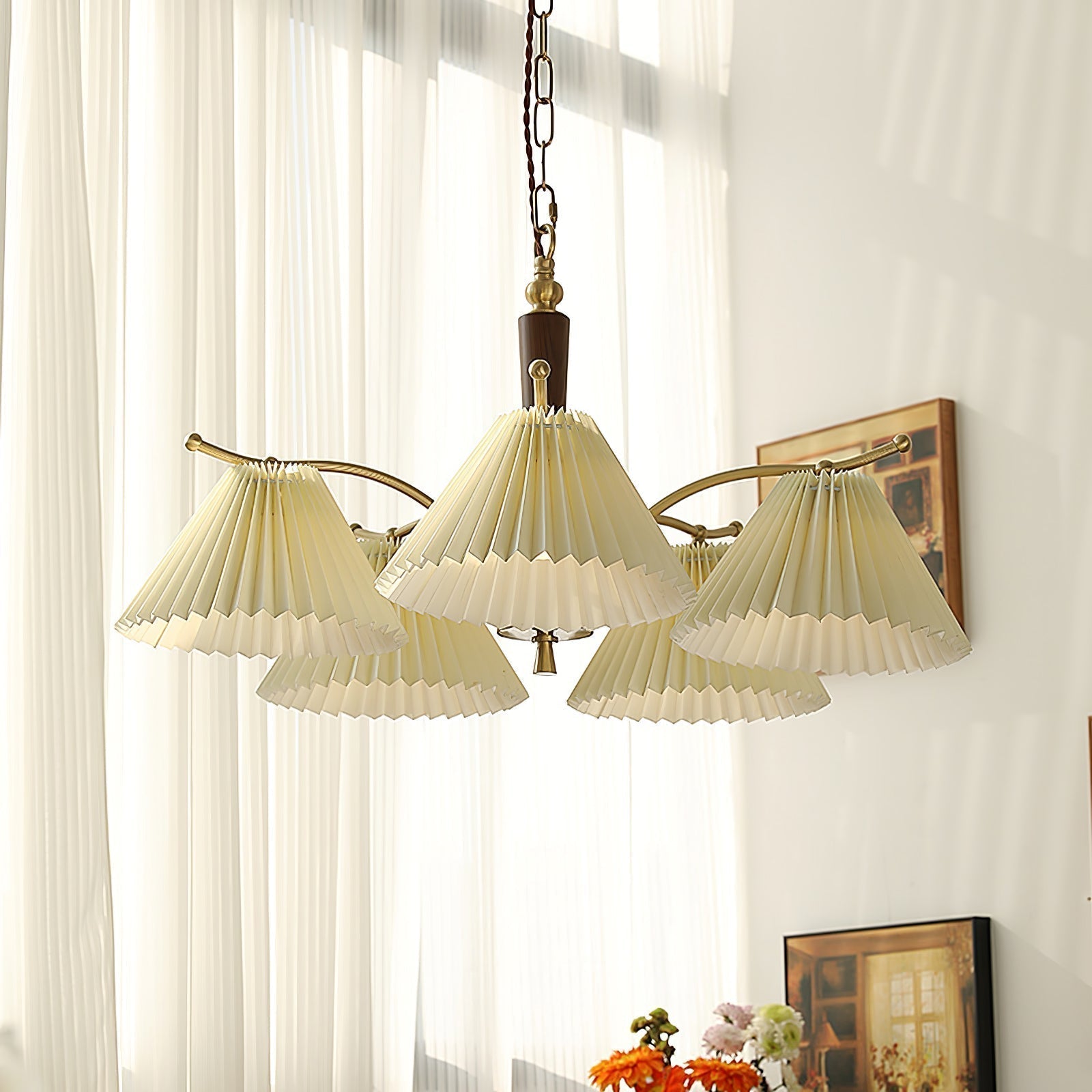 Lustra Kronleuchter Messing Plisseeschirm Klassisch-Letslighting