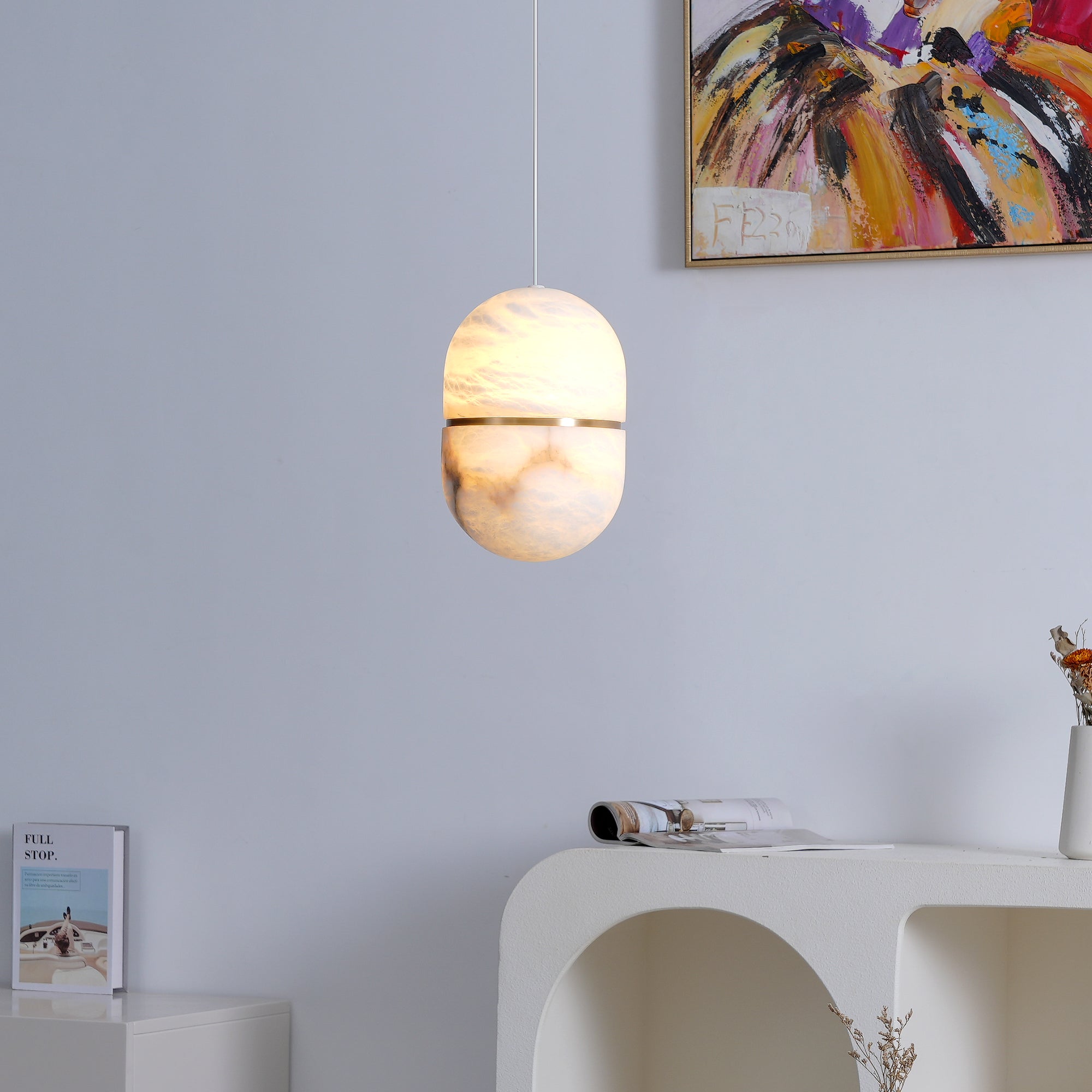 Strata Alabaster Pendant Light Capsule-shaped - Neutralighting