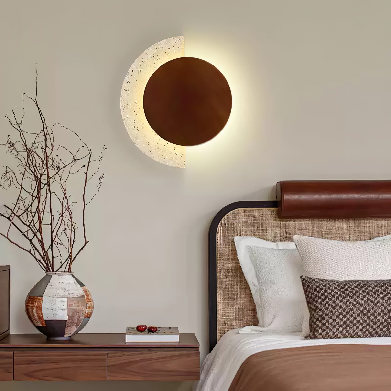 Coraeen Half-Moon Travertine Wall Light - Neutralighting