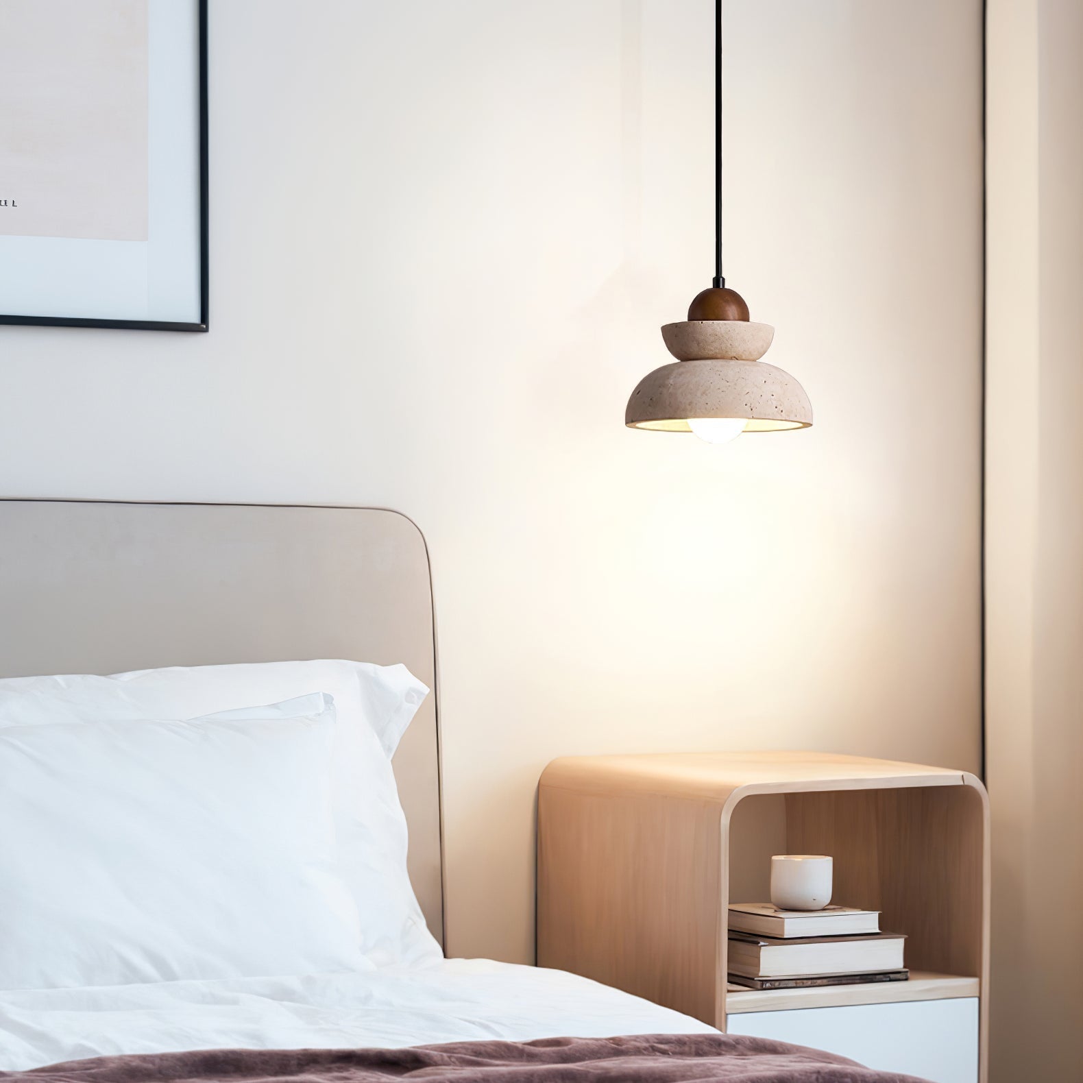 Zophaos Tiered-Bell Travertine Pendant Light - Neutralighting