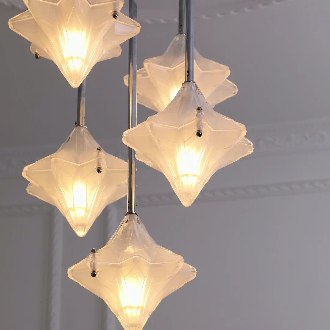 Art Deco Stern Kronleuchter Milchglas, verschiedene Stile verfügbar
