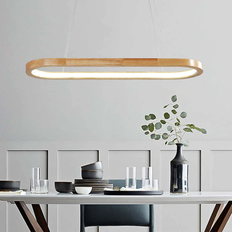 Muto Modern Pendelleuchte Oval Holzfarbig Schlafzimmer Holz/Acryl