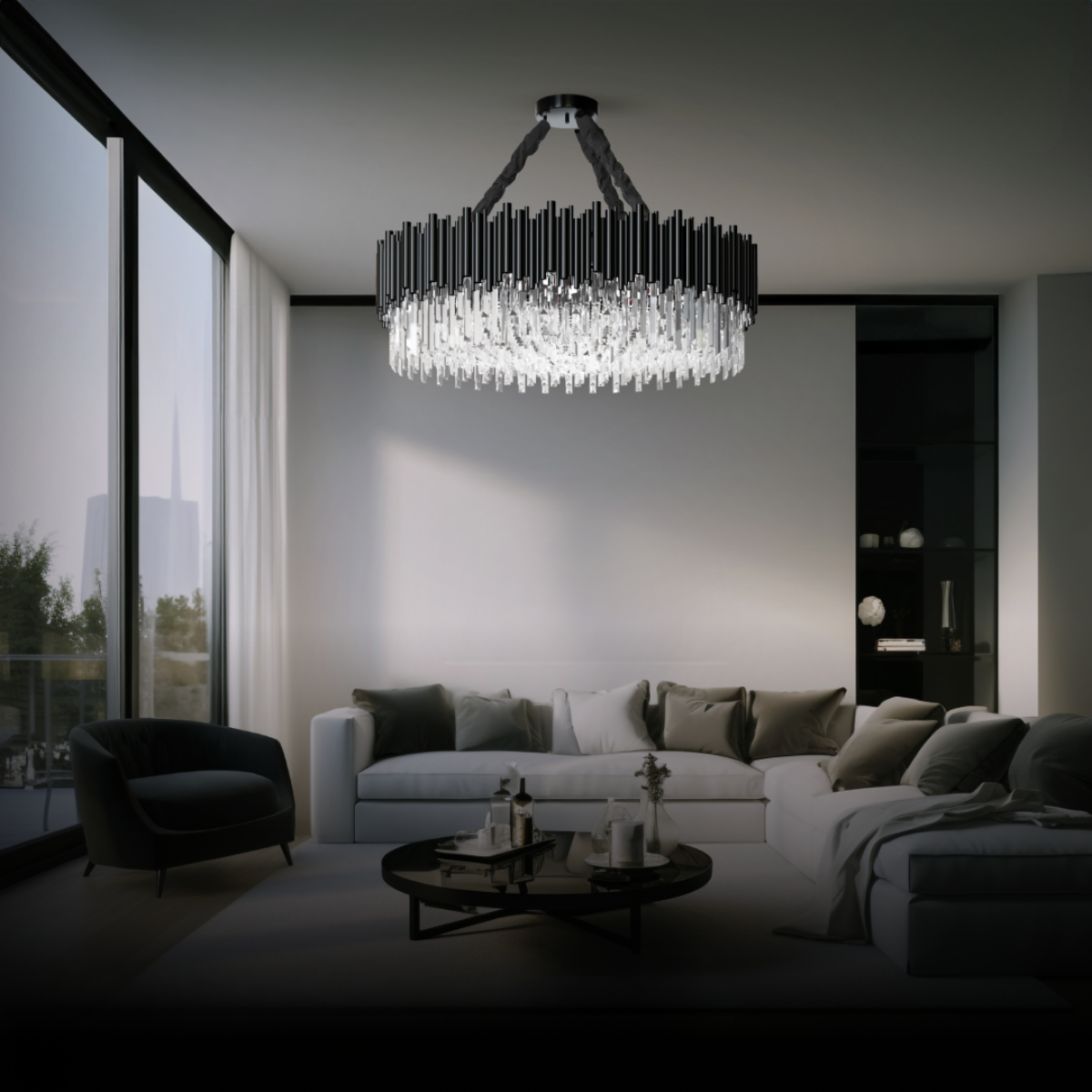Kristy Industriell Metall/Kristall Kronleuchter Schwarz Wohnzimmer-Letslighting