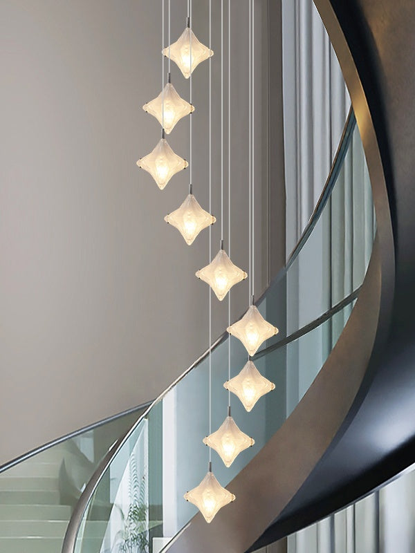 Art Deco Sterntreppe Pendelleuchte - Milchglas Hängeleuchte - Astris Altair