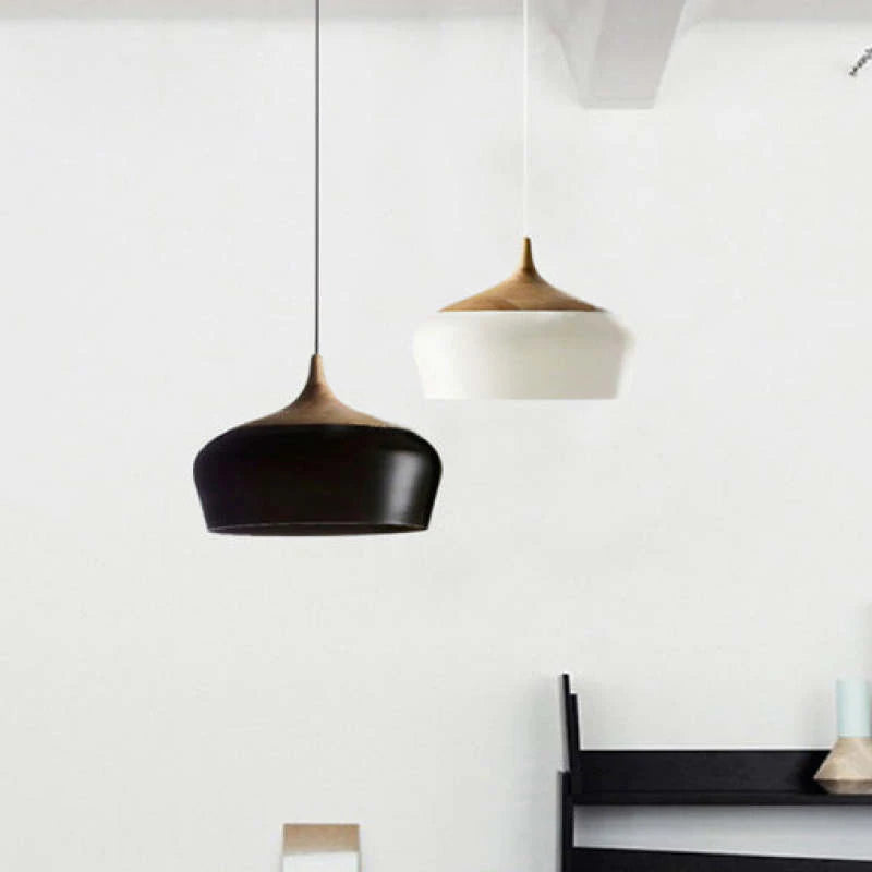 Arisha Modern Pendelleuchte Schale, Weiß/Schwarz, Esszimmer, Metall Holz-Letslighting