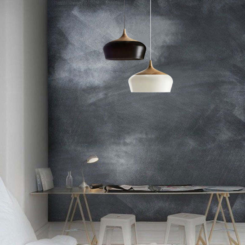 Arisha Modern Pendelleuchte Schale, Weiß/Schwarz, Esszimmer, Metall Holz-Letslighting