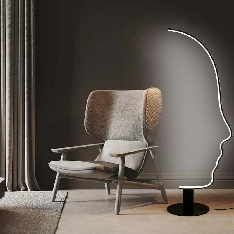 Arisha Minimalistisch   Stehlampe mit menschlichem Gesichtsprofil und Bogen Linear