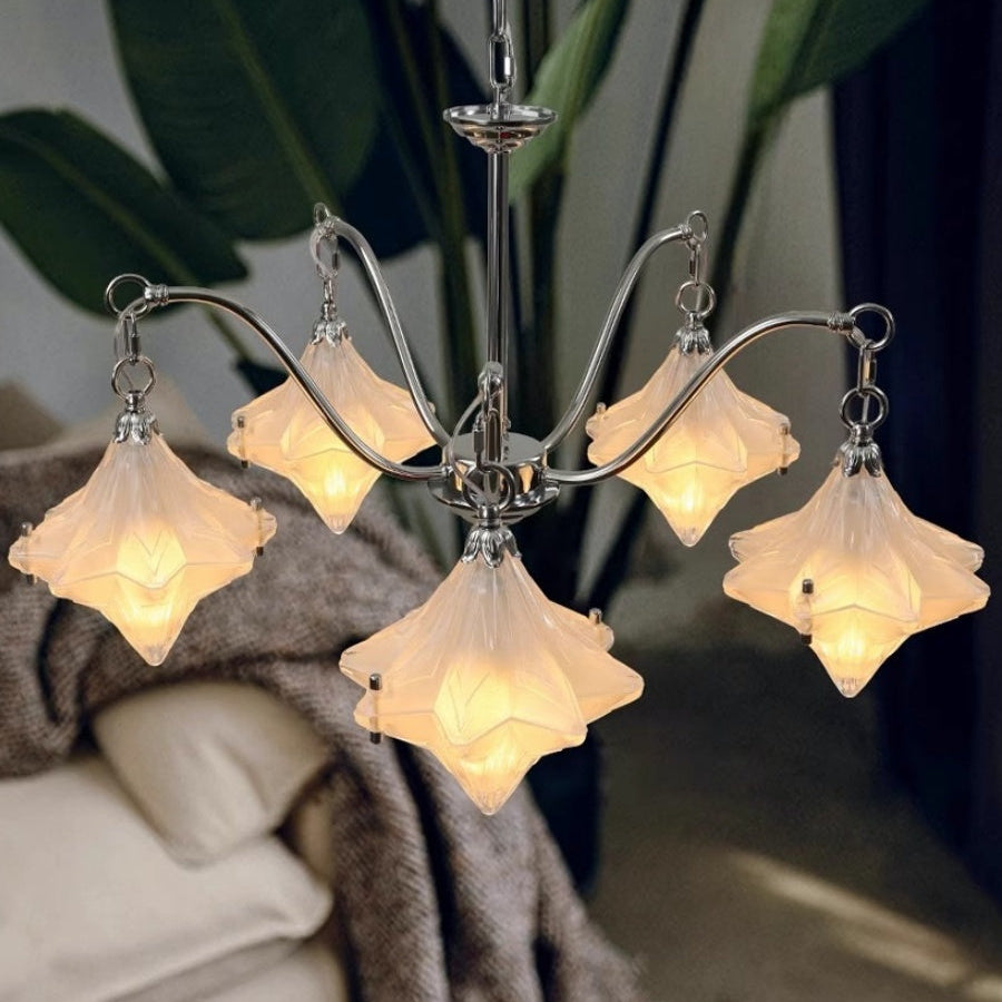 Art Deco Stern Kronleuchter Milchglas, für ein gemütliches Ambiente