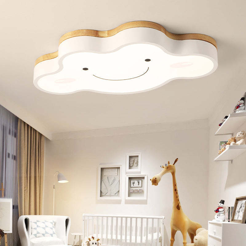 Aria Modern LED Deckenleuchte Dimmbar Kinderzimmer Wolke Weiß Holz