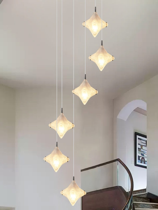 Art Deco Sterntreppe Pendelleuchte - Milchglas Hängeleuchte - Astris Altair