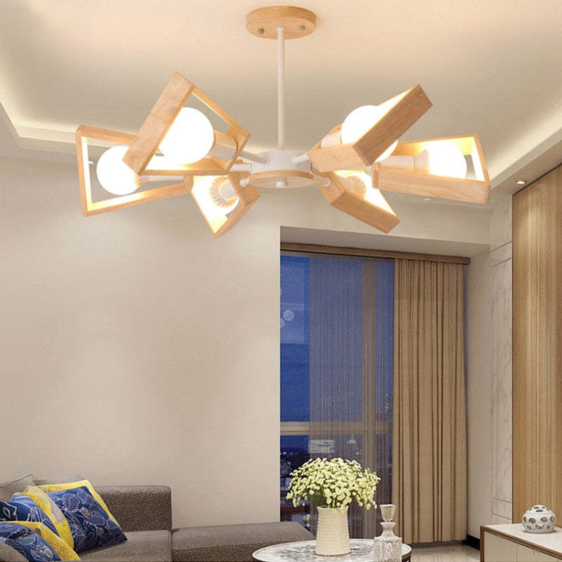 Muto Holz PendelleuchtenKronleuchter 3/5/6/8 Lichter für Schlafzimmer, Wohnzimmer