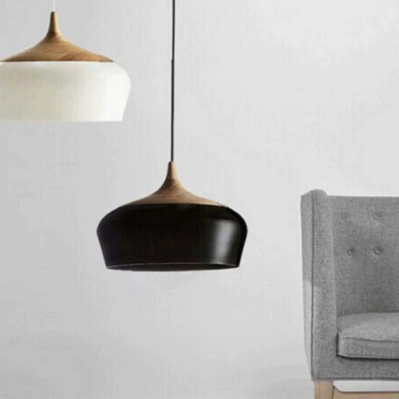 Arisha Modern Pendelleuchte Schale, Weiß/Schwarz, Esszimmer, Metall Holz-Letslighting