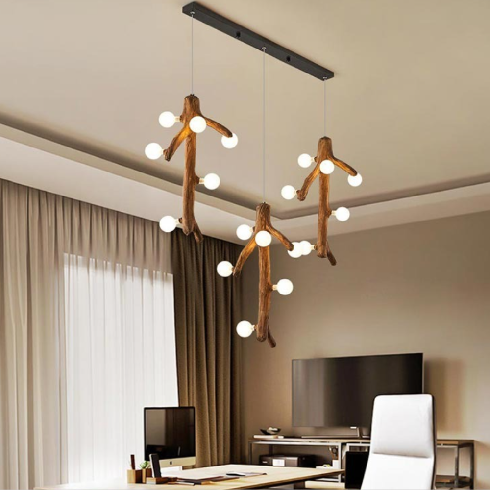 Epoch Nordisch LED Kronleuchter Holz Wohn/Esszimmer/Schlafzimmer