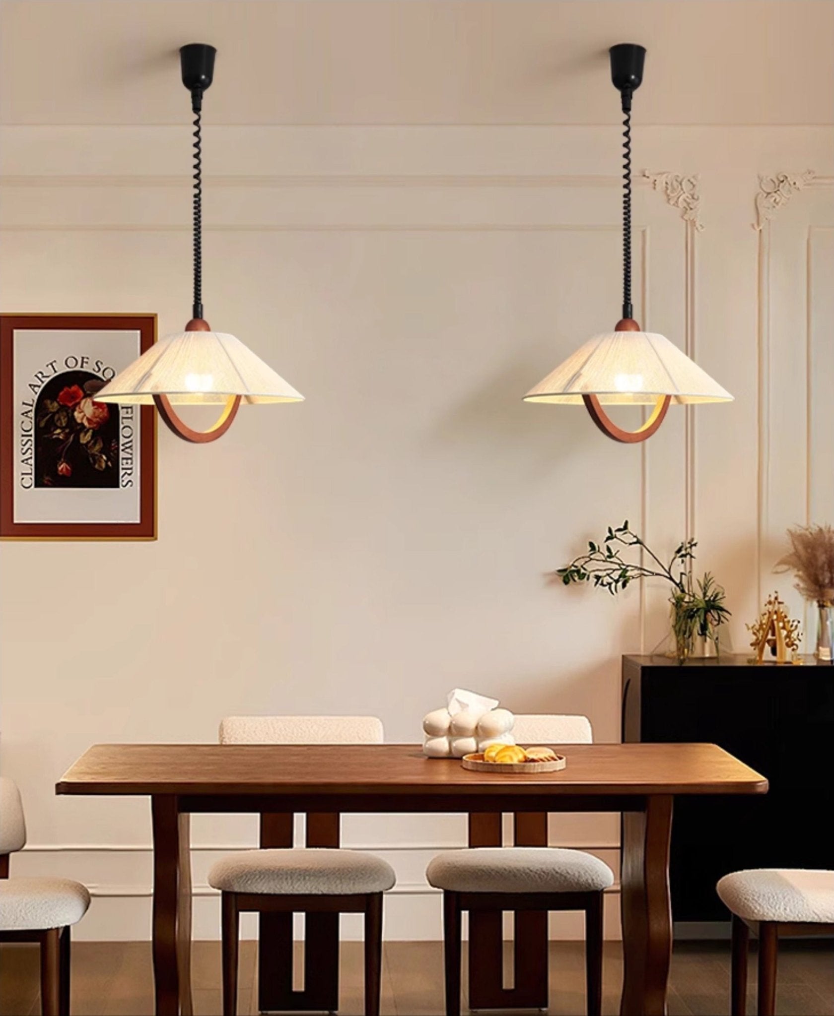 Eleanor Minimalistische Pendelleuchte aus Holz und Stoff-Letslighting