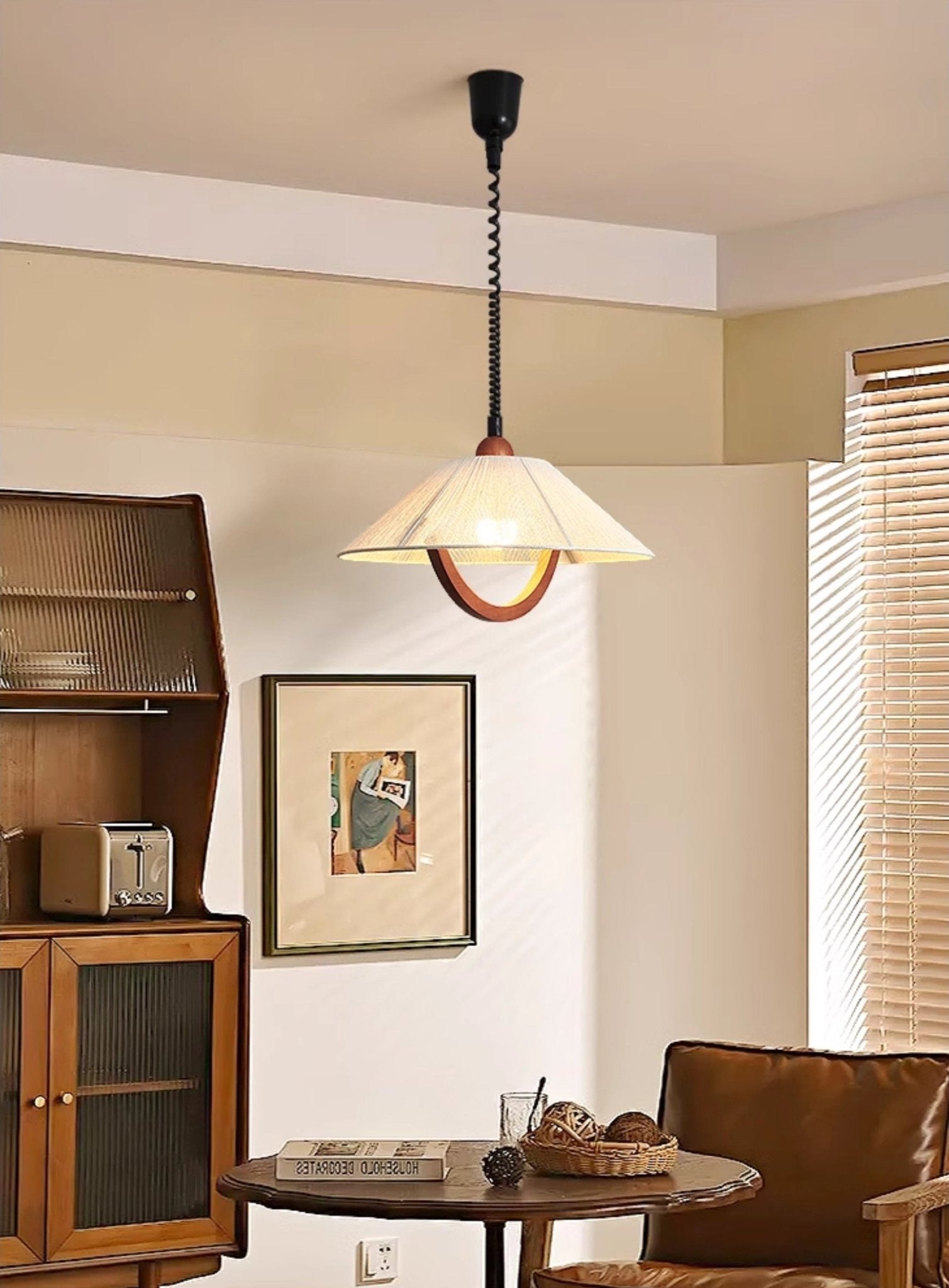 Eleanor Minimalistische Pendelleuchte aus Holz und Stoff-Letslighting