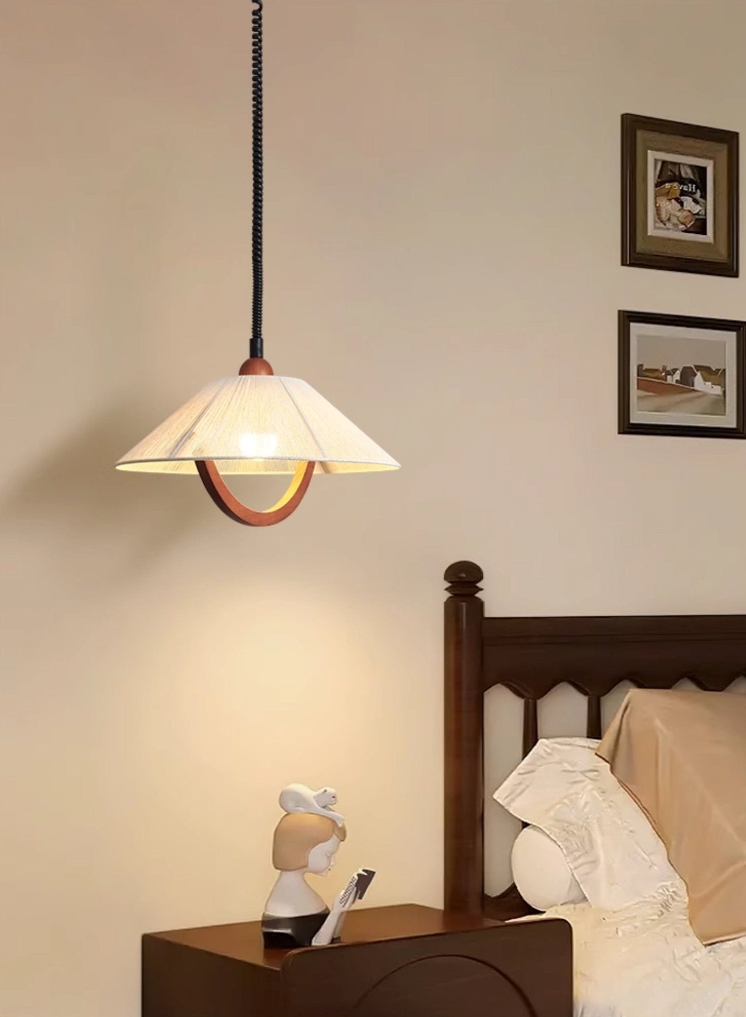 Eleanor Minimalistische Pendelleuchte aus Holz und Stoff-Letslighting