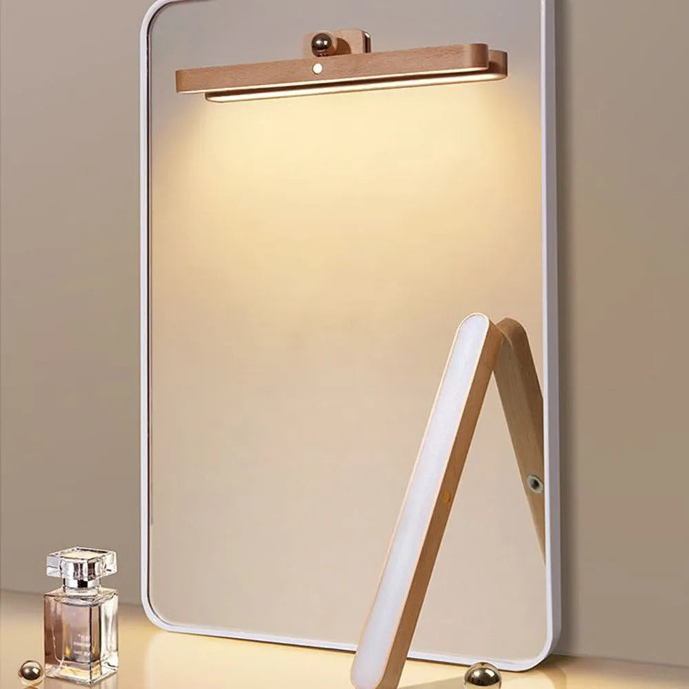 Muto LED Wandleuchte Innen Schlaf/Wohnzimmer Holz Acryl Metall Front-Spiegel