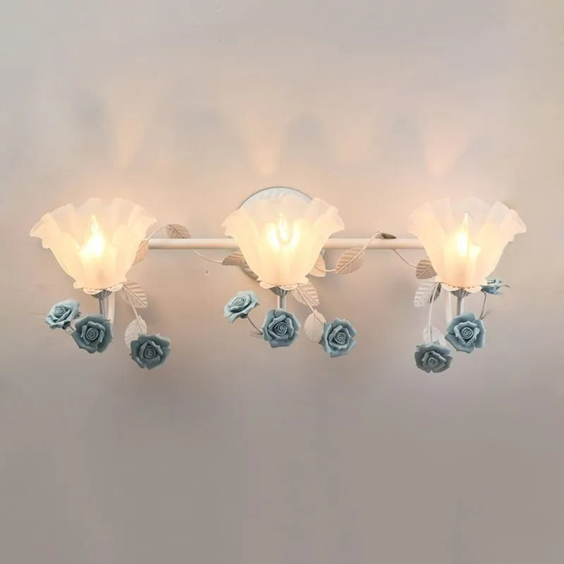 Arisha Vintage Blumen LED Wandlampen Blau/Rosa Badezimmer Metall Glas 2/3Leuchten