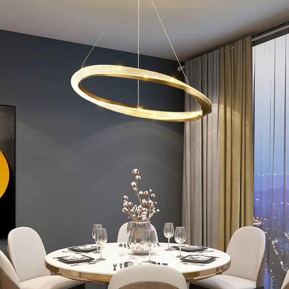 Arisha Modern LED Pendelleuchte Gold Ess/Wohn/Schlafzimmer Metall&Acryl Dimmbar