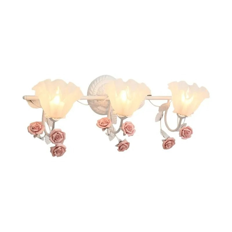 Arisha Vintage Blumen LED Wandlampen Blau/Rosa Badezimmer Metall Glas 2/3Leuchten