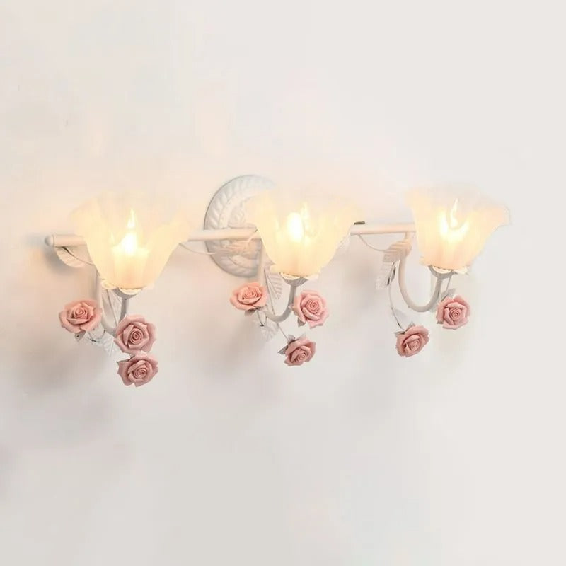 Arisha Vintage Blumen LED Wandlampen Blau/Rosa Badezimmer Metall Glas 2/3Leuchten
