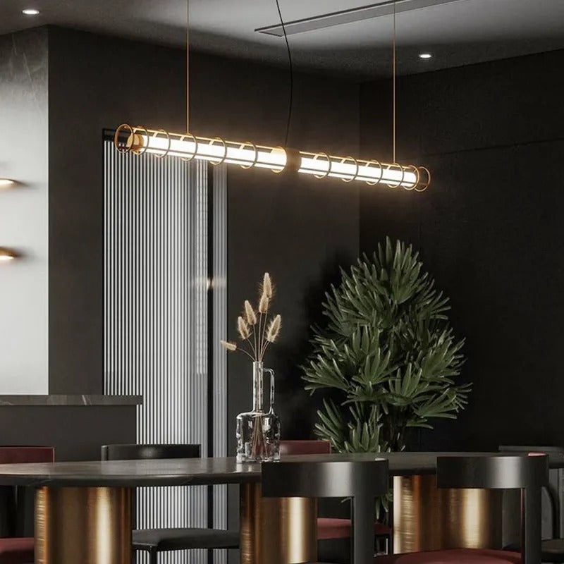 Arisha LED Linear Pendelleuchte Gold Esstisch/Wohn/Schlafzimmer Metall&Glas