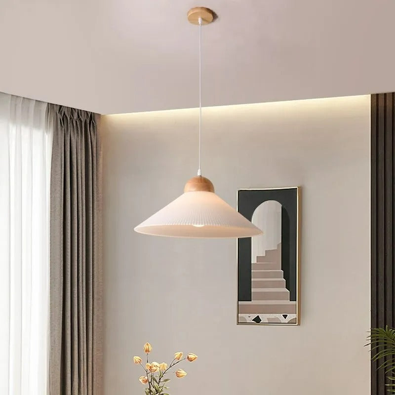Ozaw Moderne LED Pendelleuchte Weiß Wohn/Schlaf/Esszimmer Holz&Glas