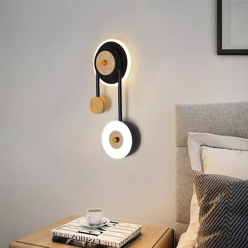 Arisha Modern Wandleuchter Rund Schlafzimmer, Holz Acryl